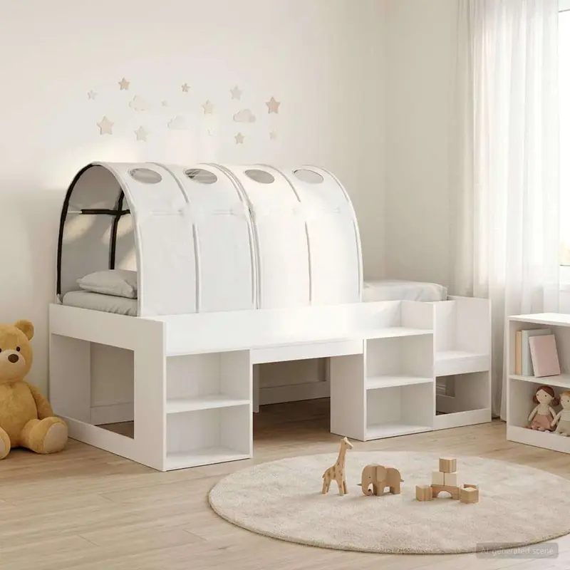 Cama con túnel con estante 3 pcs Blanco Madera de ingeniería