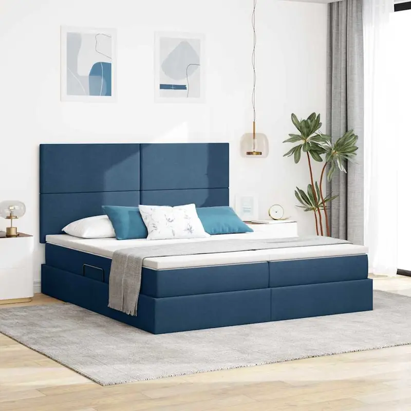 Cama de almacenamiento LED con colchón Azul 180 x 200 cm Tela
