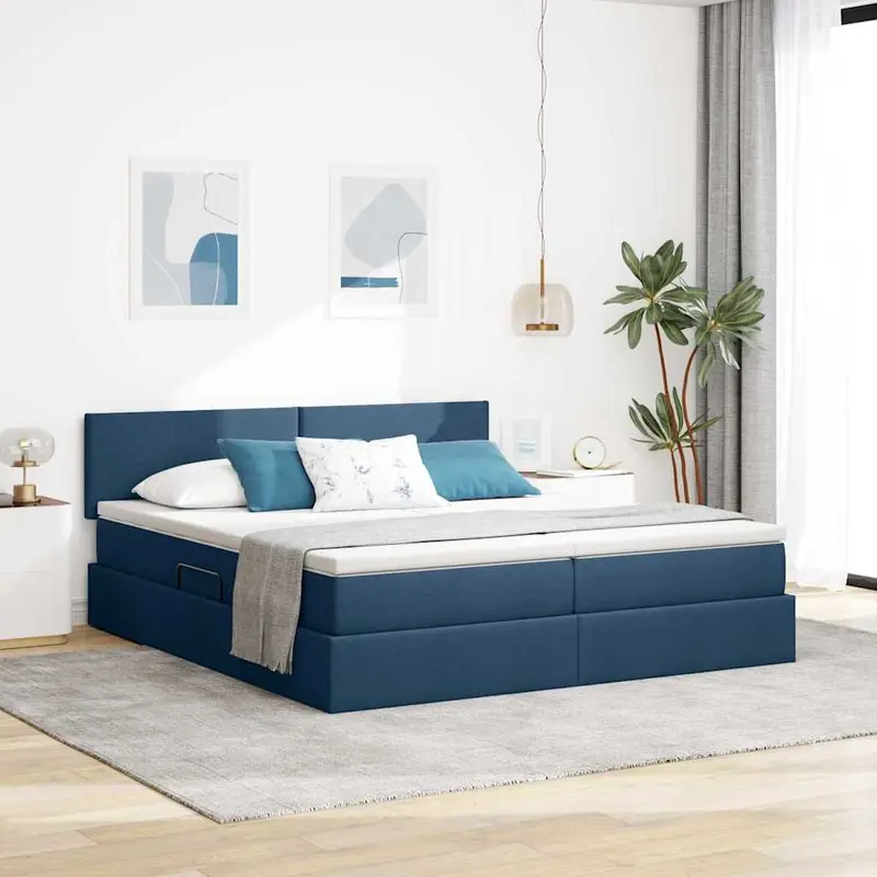Cama de almacenamiento LED con colchón Azul 180 x 200 cm Tela