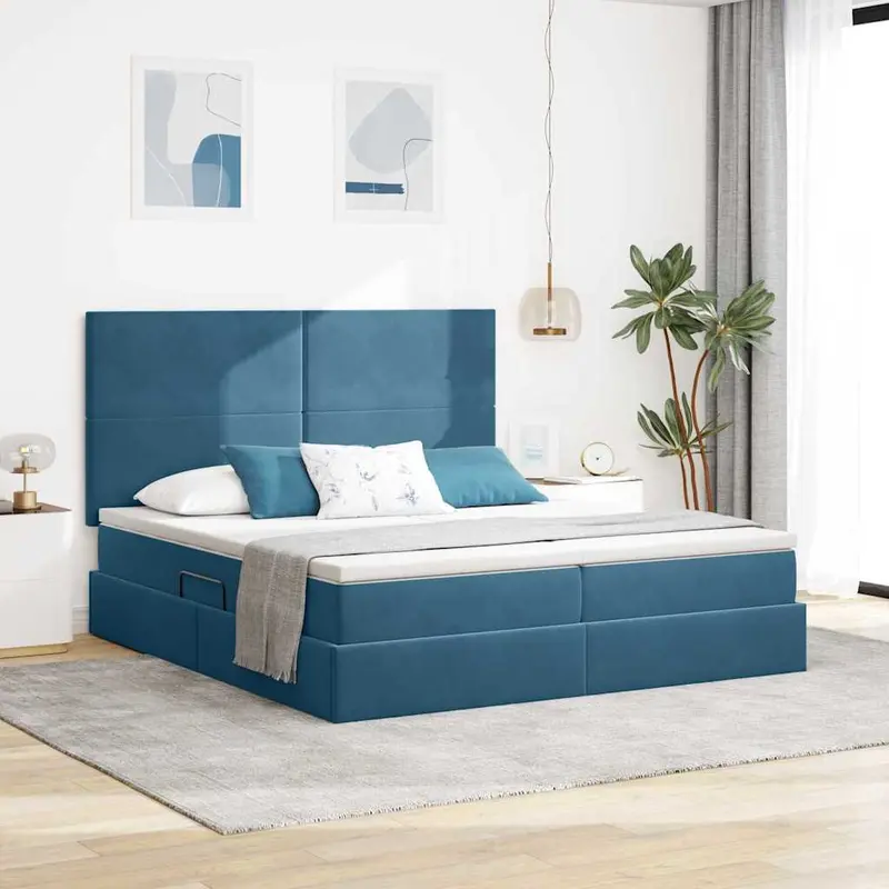 Cama de almacenamiento LED con colchón Azul Oscuro 180 x 200 cm
