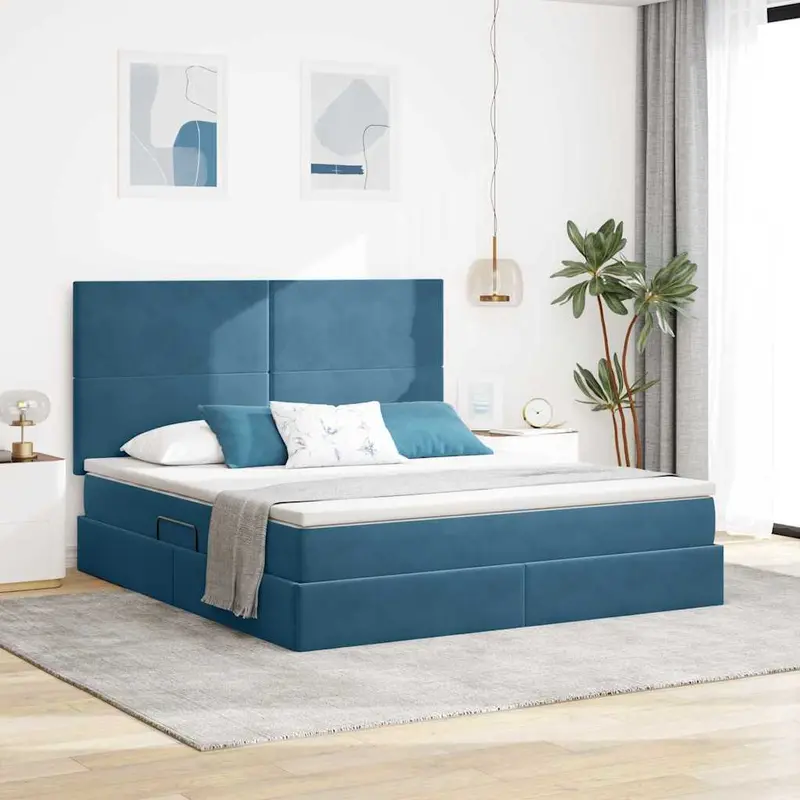 Cama de almacenamiento LED con colchón Azul Oscuro 180 x 200 cm