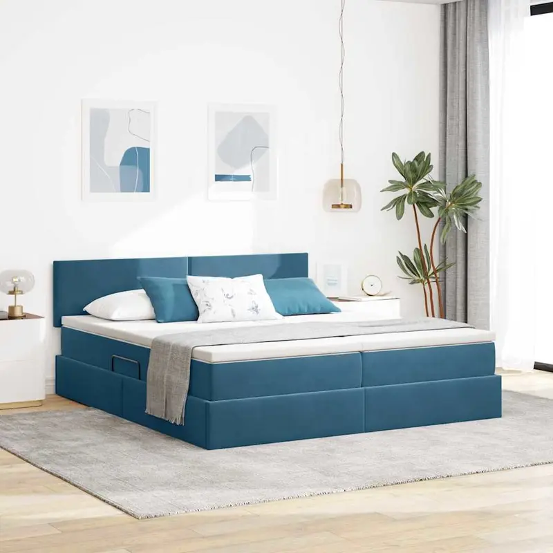 Cama de almacenamiento LED con colchón Azul Oscuro 180 x 200 cm