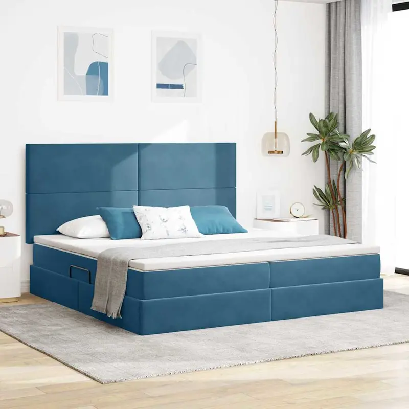 Cama de almacenamiento LED con colchón Azul Oscuro 200 x 200 cm