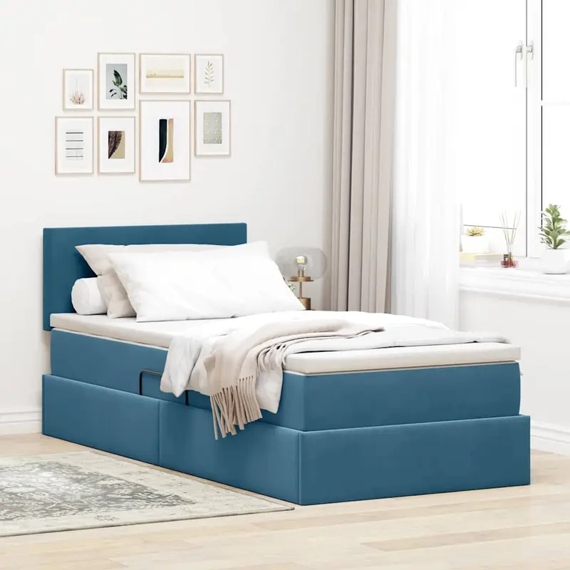 Cama de almacenamiento LED con colchón Azul Oscuro 90 x 200 cm