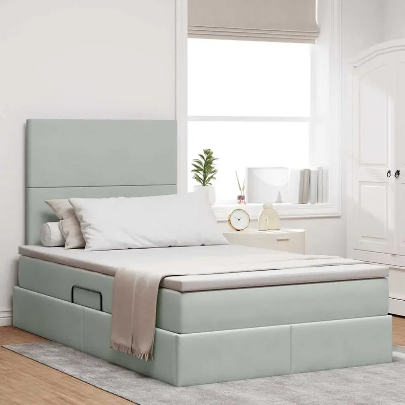 Cama de almacenamiento LED con colchón Gris Claro 120 x 200 cm