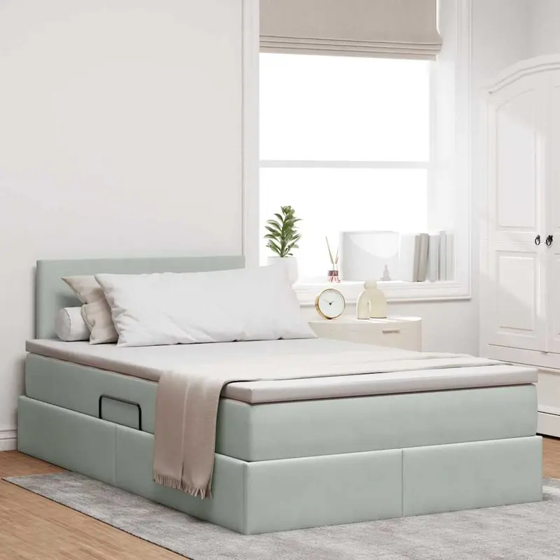Cama de almacenamiento LED con colchón Gris Claro 120 x 200 cm