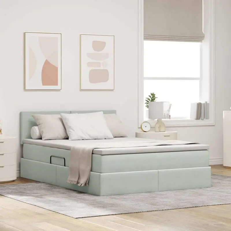 Cama de almacenamiento LED con colchón Gris Claro 140 x 190 cm