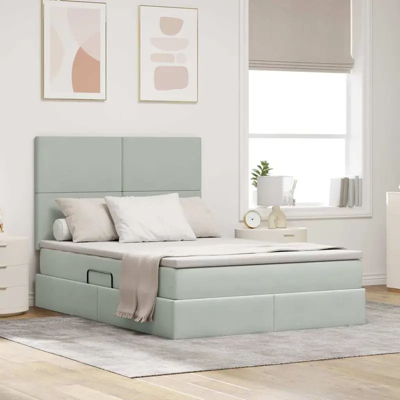 Cama de almacenamiento LED con colchón Gris Claro 140 x 200 cm