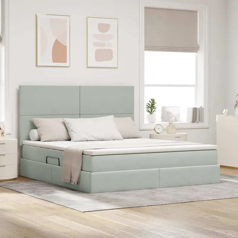 Cama de almacenamiento LED con colchón Gris Claro 180 x 200 cm