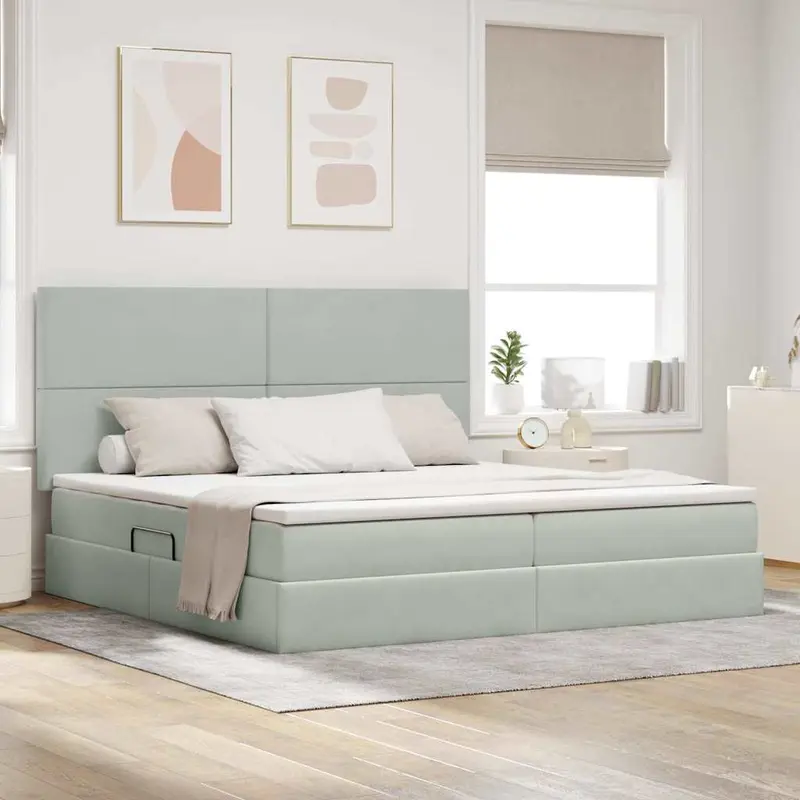 Cama de almacenamiento LED con colchón Gris Claro 200 x 200 cm