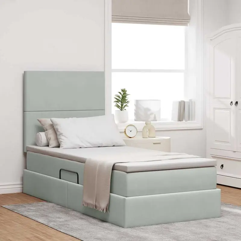 Cama de almacenamiento LED con colchón Gris Claro 90 x 190 cm