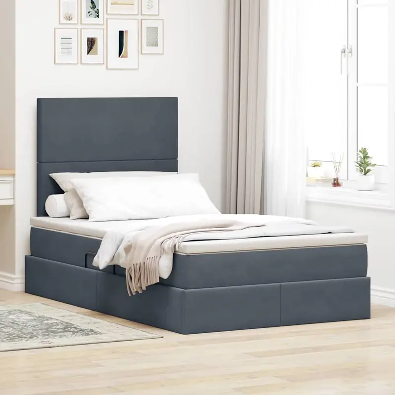 Cama de almacenamiento LED con colchón Gris oscuro 120 x 190 cm