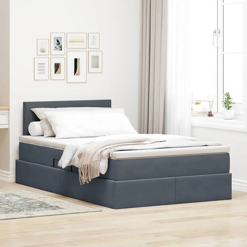 Cama de almacenamiento LED con colchón Gris oscuro 120 x 200 cm