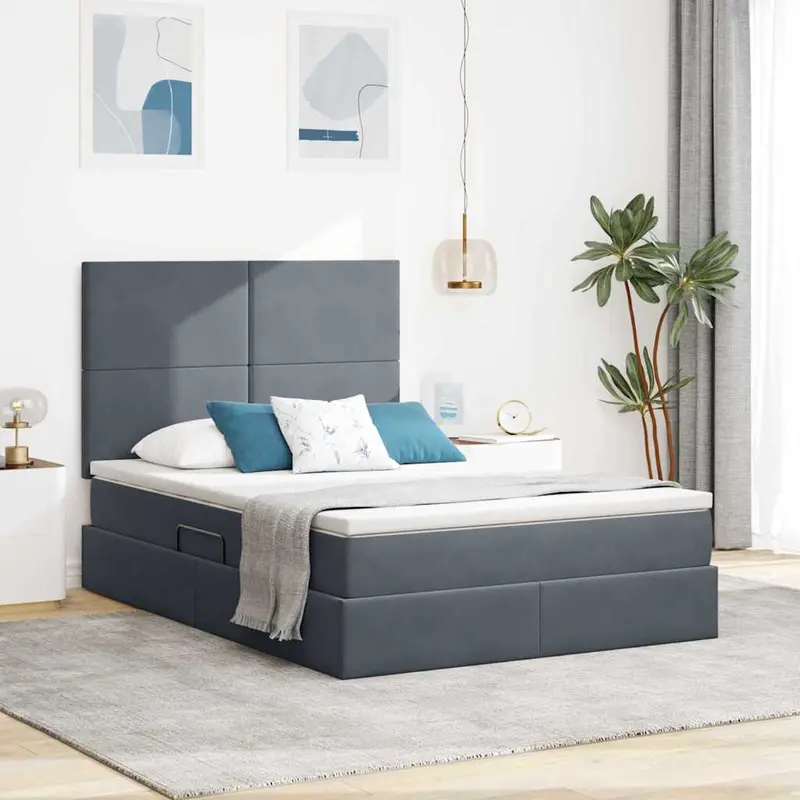 Cama de almacenamiento LED con colchón Gris oscuro 140 x 200 cm