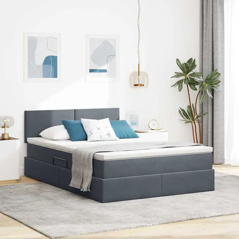 Cama de almacenamiento LED con colchón Gris oscuro 140 x 200 cm