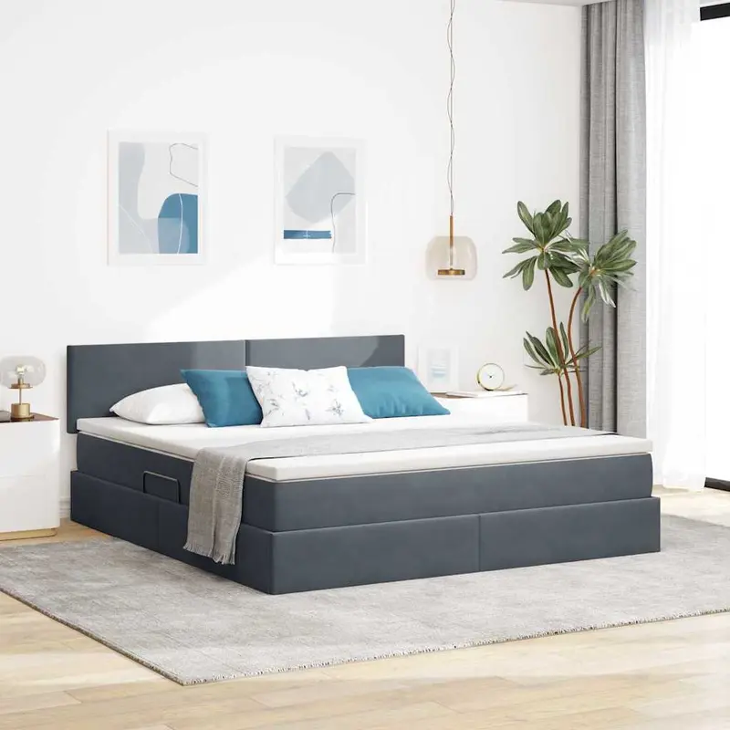 Cama de almacenamiento LED con colchón Gris oscuro 160 x 200 cm