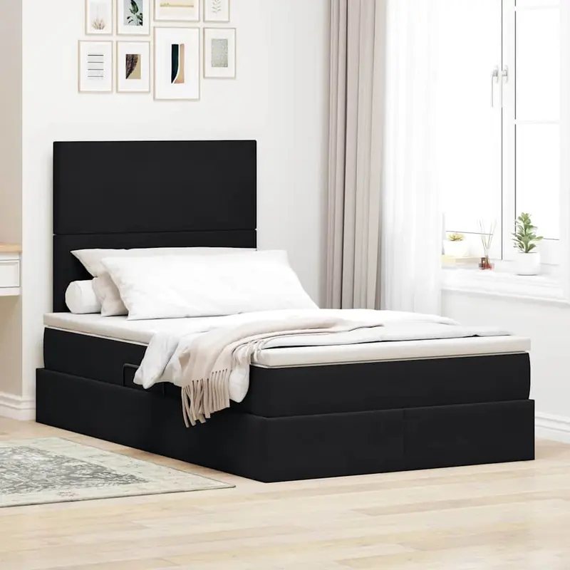 Cama de almacenamiento LED con colchón Negro 120 x 190 cm