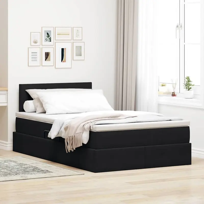 Cama de almacenamiento LED con colchón Negro 120 x 190 cm