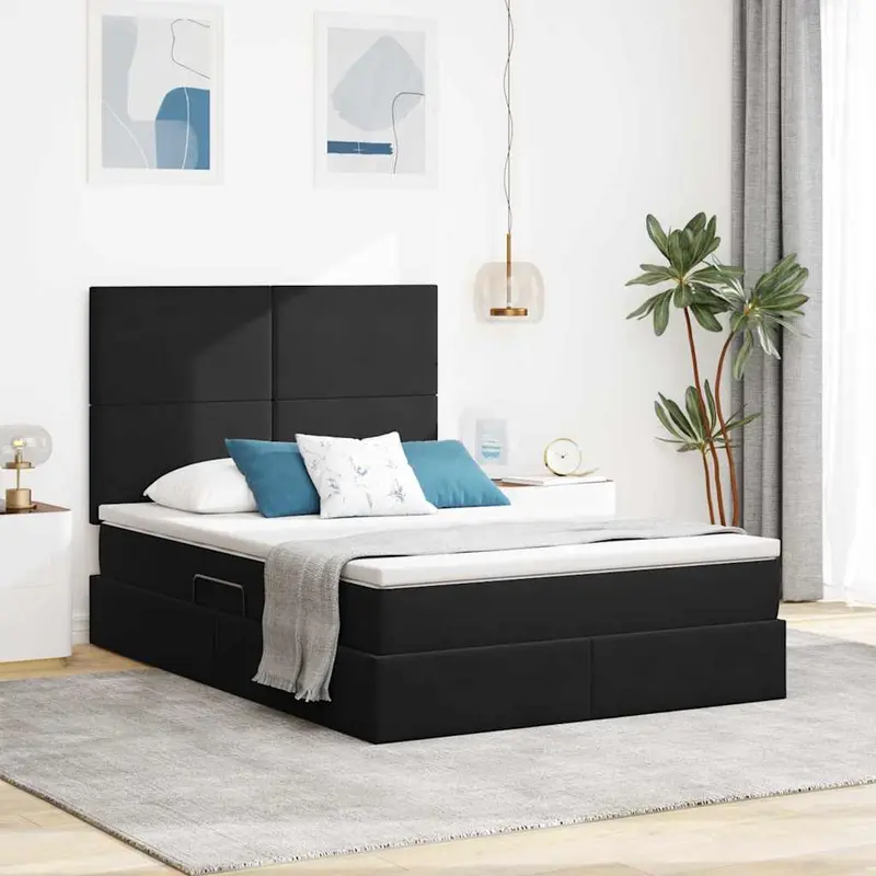 Cama de almacenamiento LED con colchón Negro 140 x 190 cm