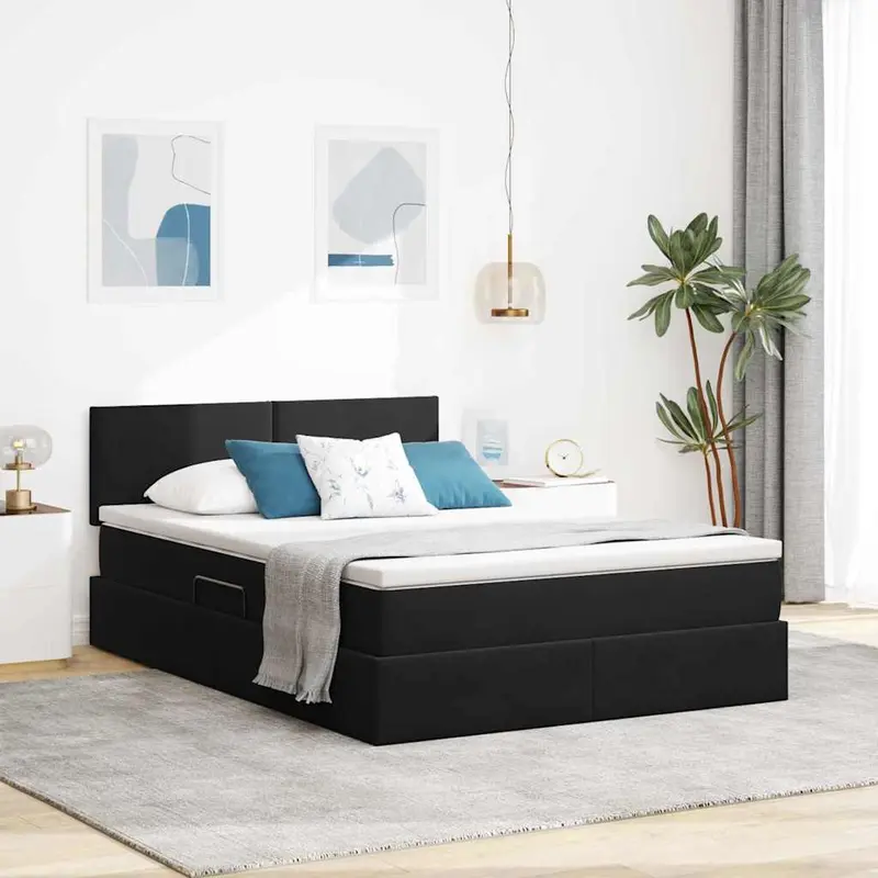 Cama de almacenamiento LED con colchón Negro 140 x 200 cm