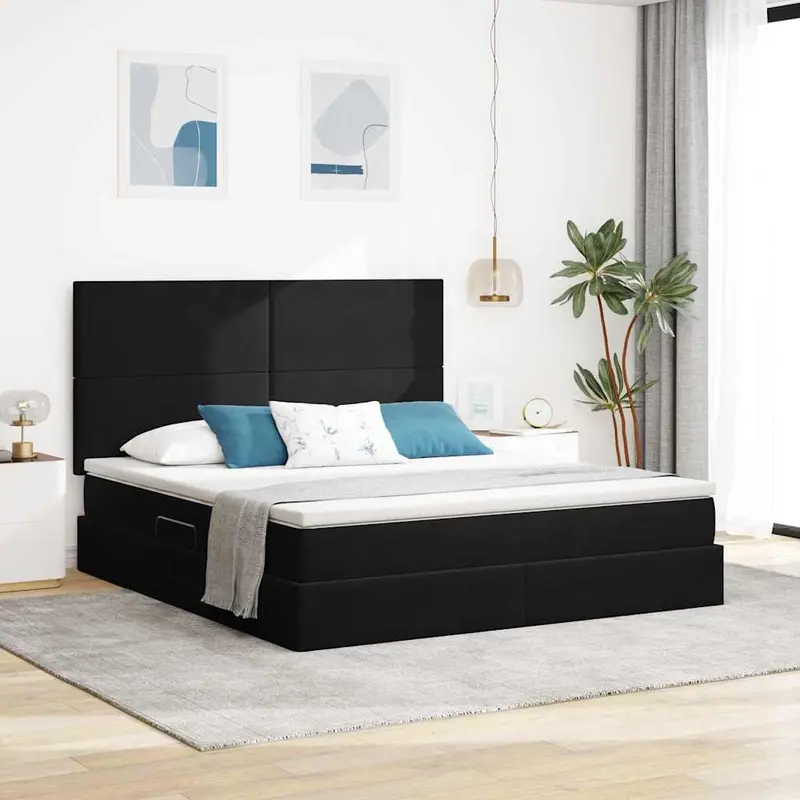 Cama de almacenamiento LED con colchón Negro 180 x 200 cm