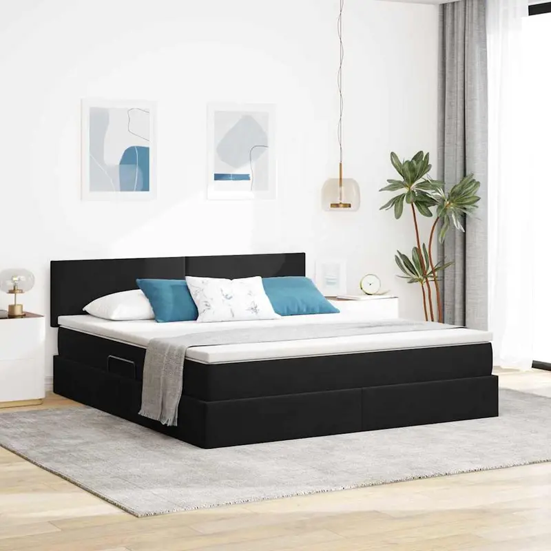 Cama de almacenamiento LED con colchón Negro 180 x 200 cm