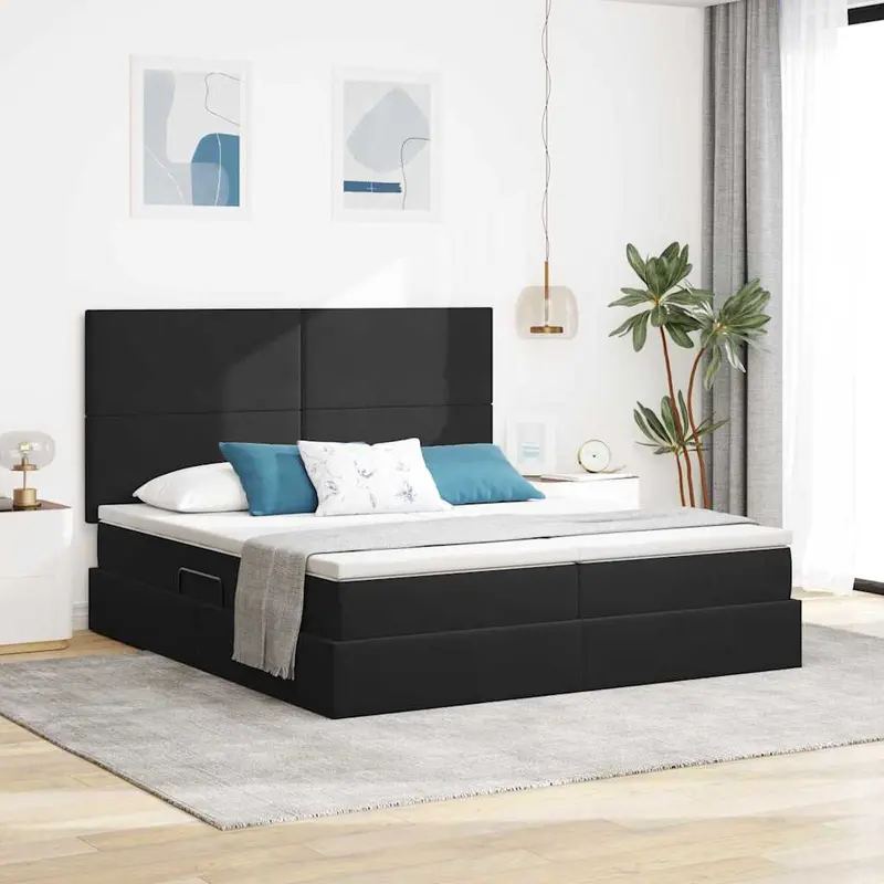 Cama de almacenamiento LED con colchón Negro 200 x 200 cm