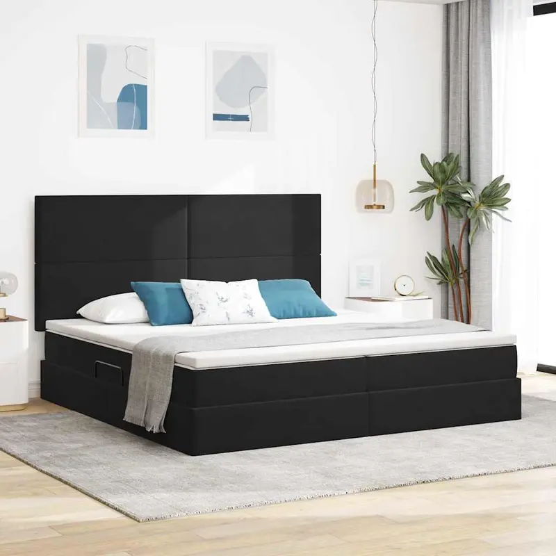 Cama de almacenamiento LED con colchón Negro 200 x 200 cm