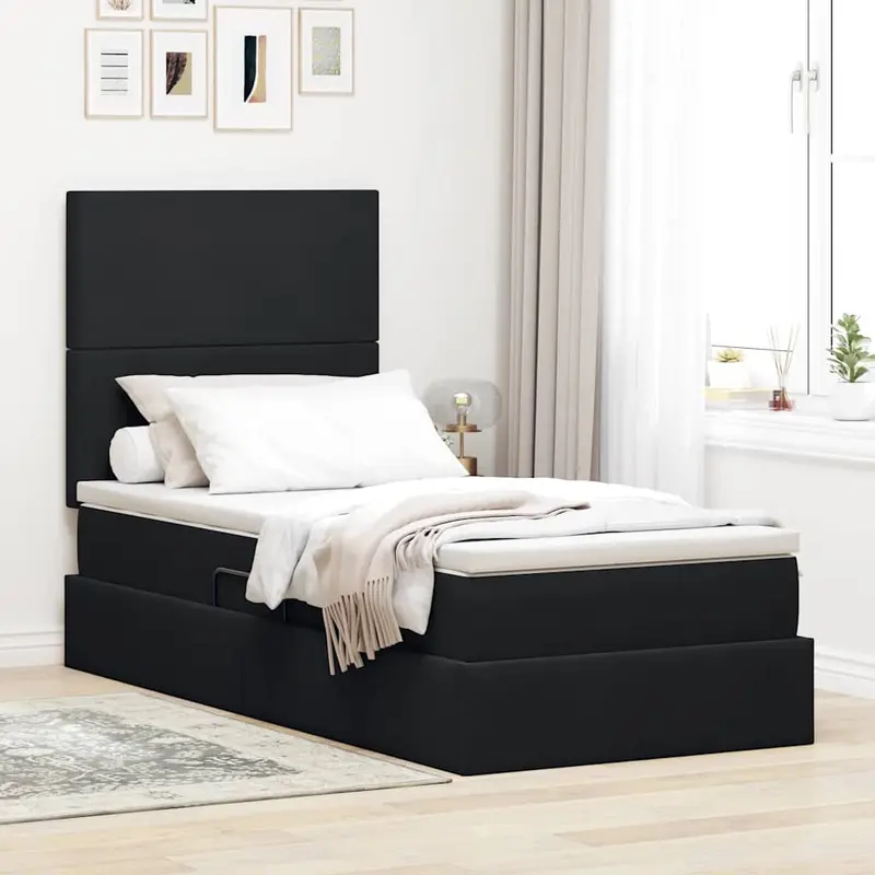 Cama de almacenamiento LED con colchón Negro 90 x 190 cm