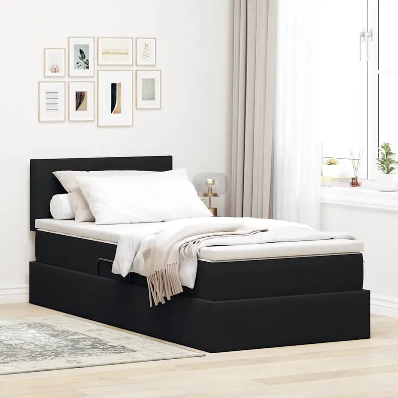 Cama de almacenamiento LED con colchón Negro 90 x 200 cm
