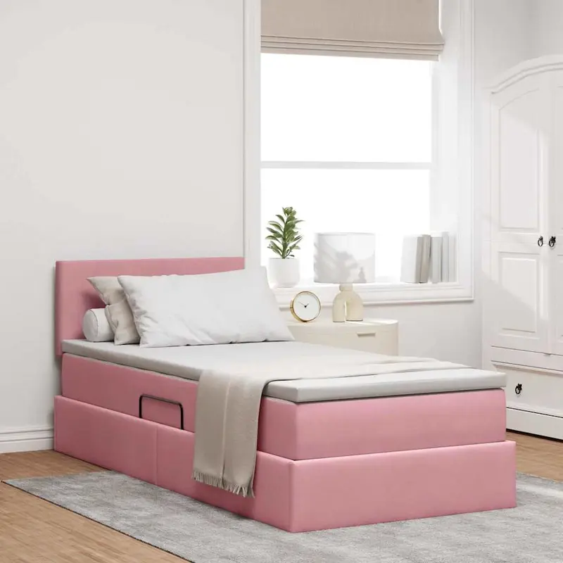 Cama de almacenamiento LED con colchón Rosa 100 x 200 cm