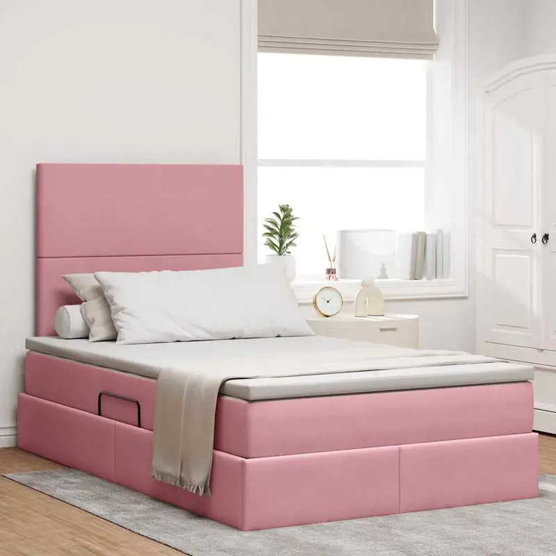 Cama de almacenamiento LED con colchón Rosa 120 x 200 cm