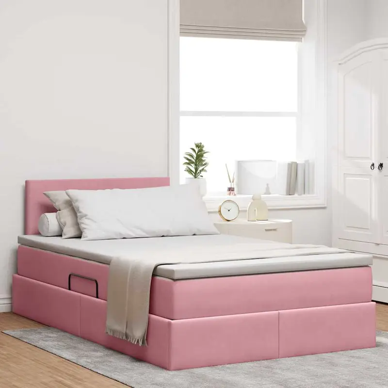 Cama de almacenamiento LED con colchón Rosa 120 x 200 cm