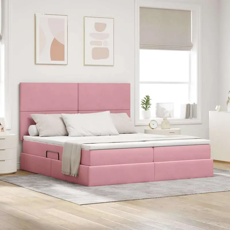 Cama de almacenamiento LED con colchón Rosa 180 x 200 cm