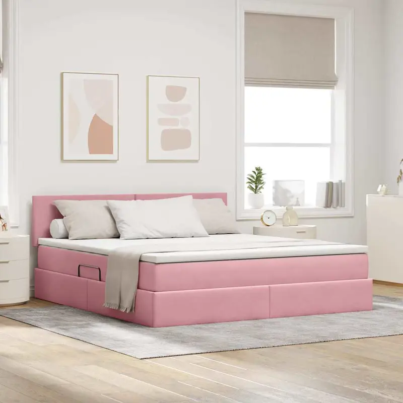 Cama de almacenamiento LED con colchón Rosa 180 x 200 cm