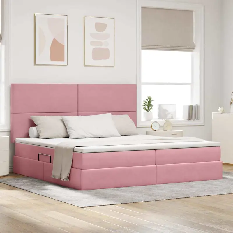 Cama de almacenamiento LED con colchón Rosa 200 x 200 cm