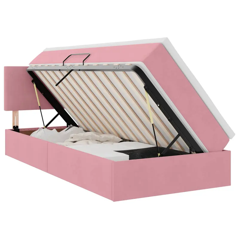 Cama de almacenamiento LED con colchón Rosa 90 x 200 cm