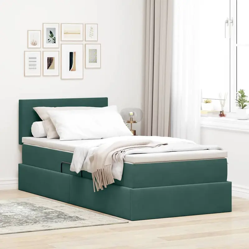 Cama de almacenamiento LED con colchón Verde oscuro