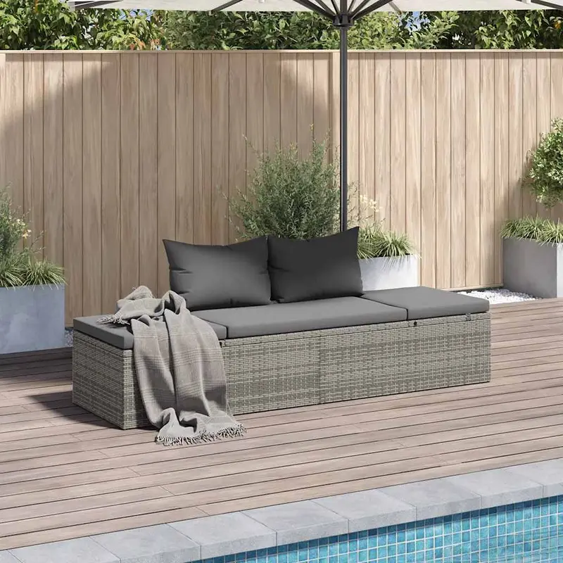 Cama de jardín 195x60 cm ratán sintético gris