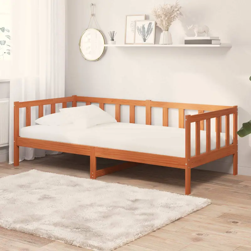 Cama día Madera Encerada Marrón y Blanca 90 x 200 cm