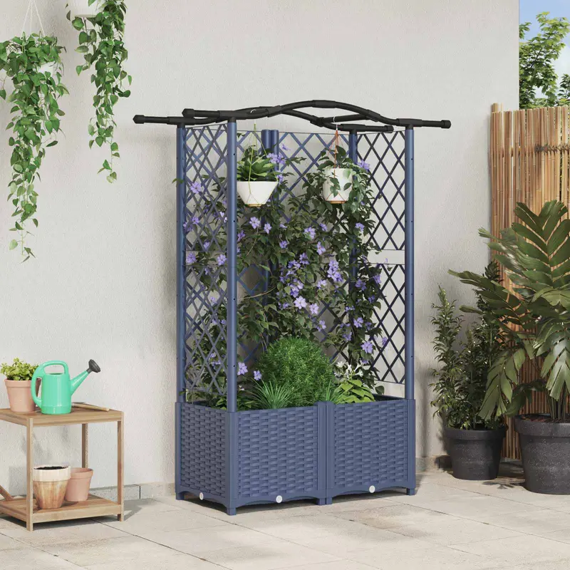 Cama elevada con trellis y techo Gris 122 x 40 x 141 cm PP