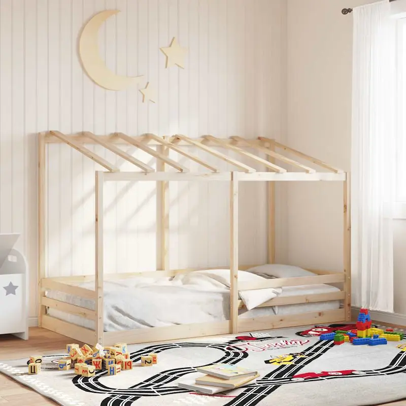 Cama infantil con techo madera maciza pino 100x200 cm