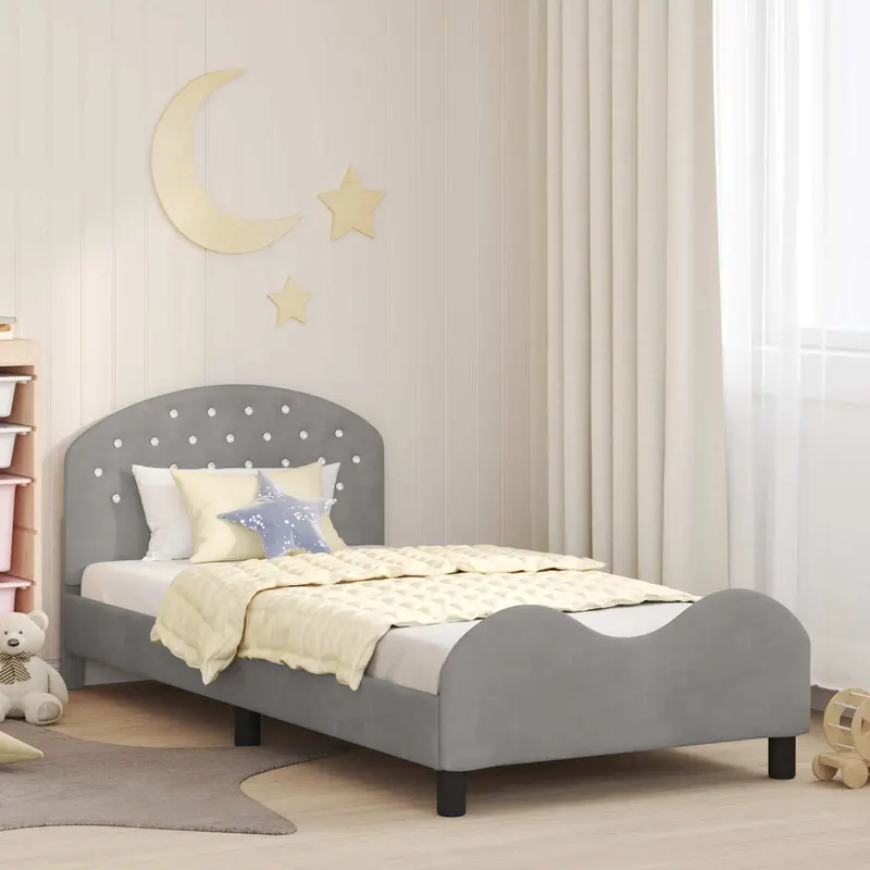 Cama para niños con cabecero Gris Claro 90 x 190 cm Terciopelo