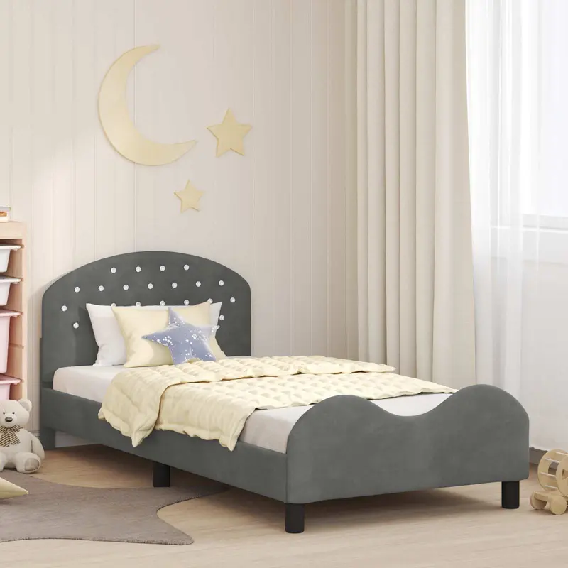 Cama para niños con cabecero Gris oscuro 90 x 190 cm Terciopelo