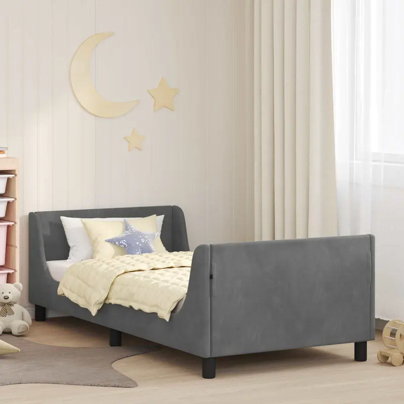 Cama para niños con cabecero Gris oscuro 90 x 190 cm Terciopelo