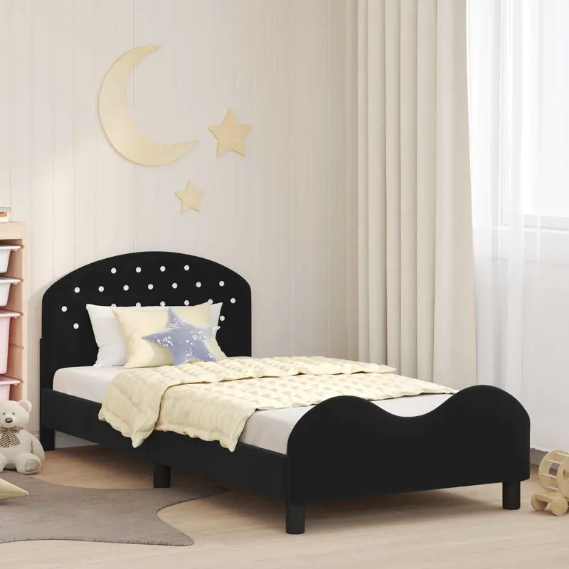 Cama para niños con cabecero Negro 90 x 190 cm Terciopelo
