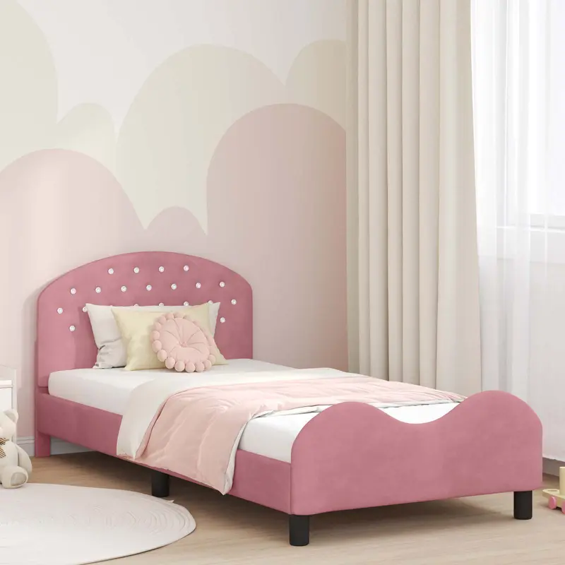 Cama para niños con cabecero Rosa 90 x 200 cm Terciopelo