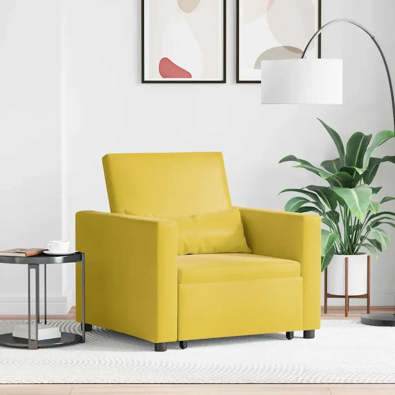 Cama Sofá Desplegable Individual con ruedas Amarillo Terciopelo