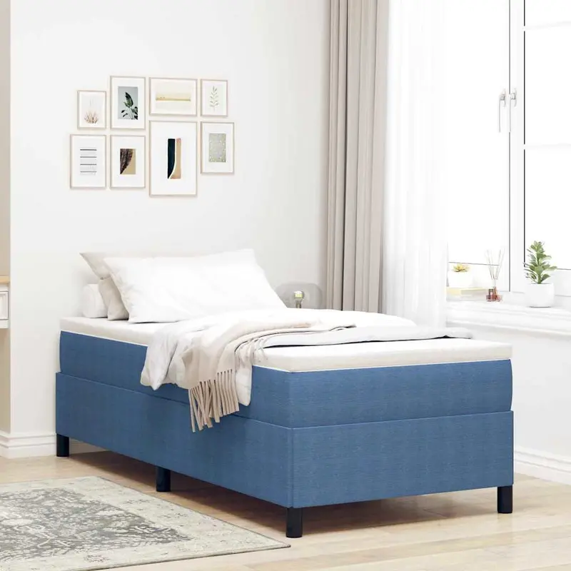 Cama tipo Box Spring Azul 100 x 200 cm Tela de Pana