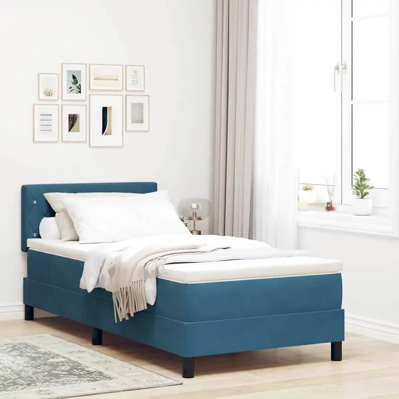 Cama tipo Box Spring Azul Oscuro 100 x 200 cm Terciopelo